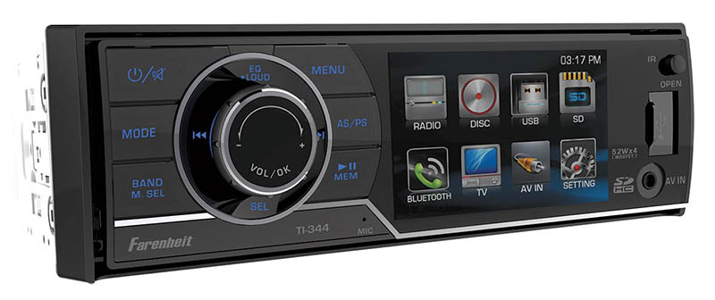Farenheit TI-344B Single DIN Multimedia Source Unit w/ Detachable 3.4