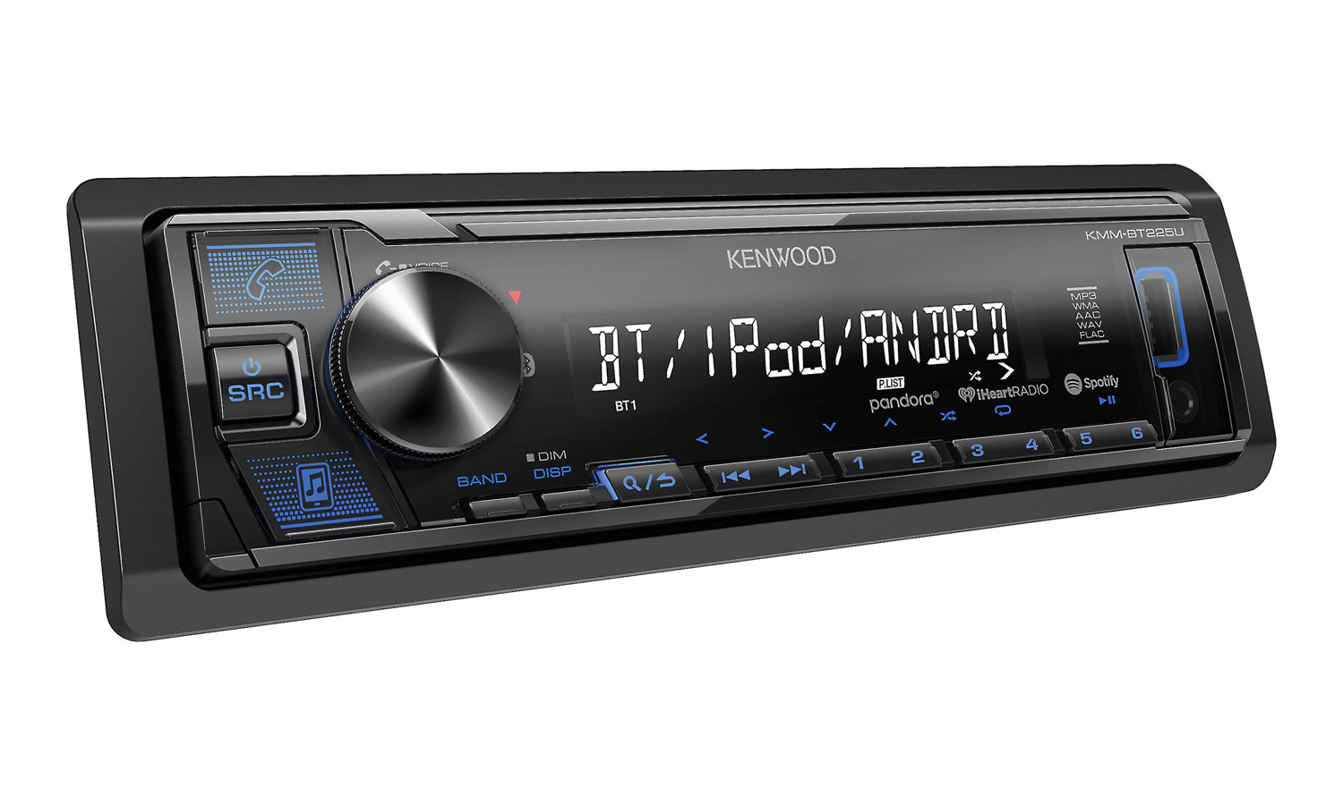 Kenwood KMM-BT225U Single Din Media Receiver with Bluetooth, Spotify, Pandora, iHeartRadio, Kenwood Music Play, Music Mix, Kenwood Remote App