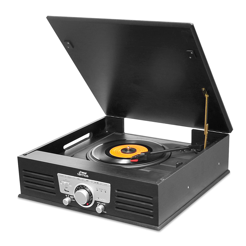 NEW Pyle PVTTBT8OR Bluetooth Turntable MP3 Recording AUX Rechargeable & Speakers 