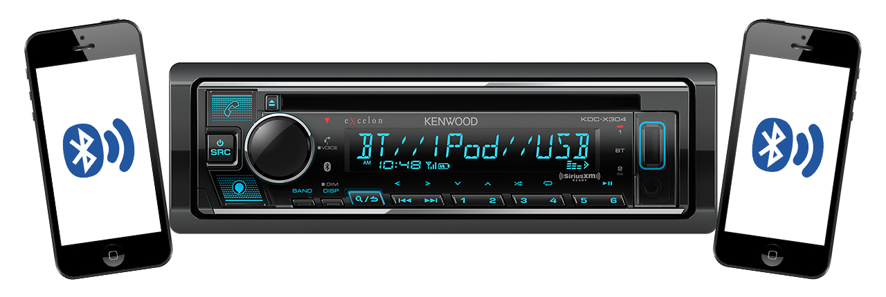 Kenwood Excelon KDC-X304 Dual Phone Connection allows user to switch between 2 phones with a touch of a button